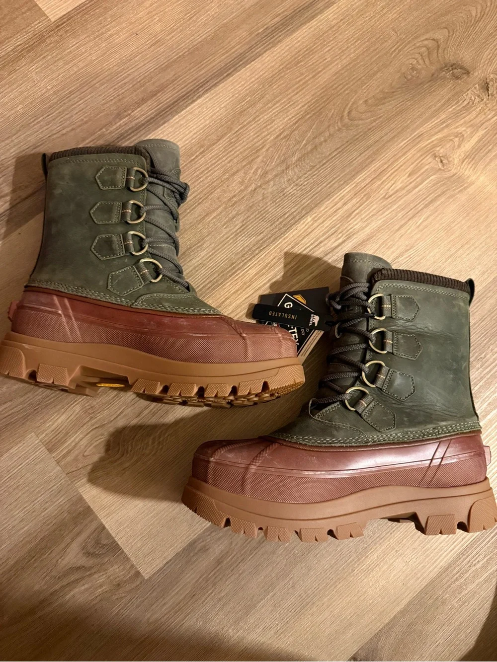 Barbour Olive Green & Brown Waterproof Lace-Up Winter Boots